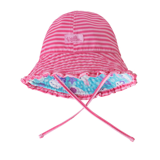 UV Skinz's baby girl's reversible sun hat in sea bunnies|sea-bunny-stripes