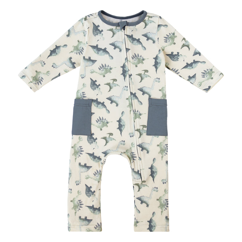 baby long sleeve everyday romper in watercolor dinos|watercolor-dinos