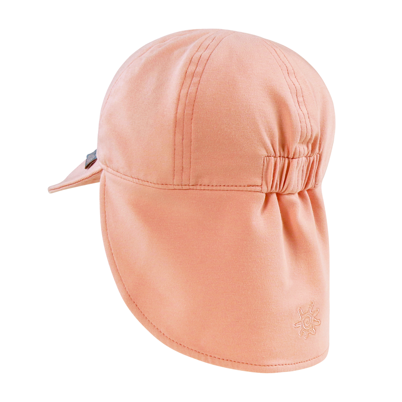 back view of baby everyday flap hat in dusty pink|dusty-pink