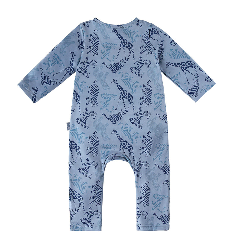 back view of baby active fleece romper in zoo friends|zoo-friends