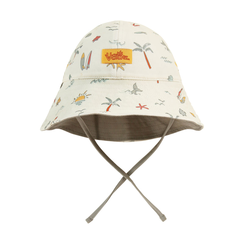 back view of baby boys reversible sun hat in tropical trip|tropical-trip