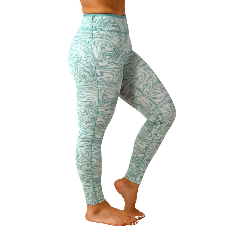 side view of women's active sport swim leggingz in river marble|river-marble