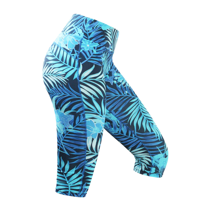 Side View of the Women's Active Sport Swim Capris in Midnight Rainfores|midnight-rainforest