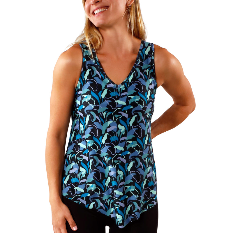 women's UPF tank top in evening leaves|evening-leaves