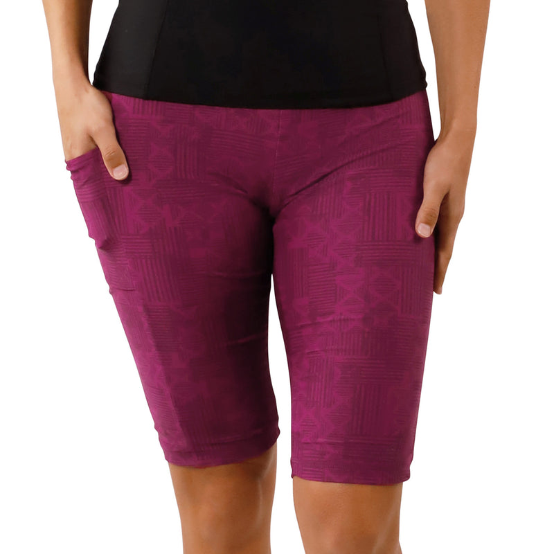 pocket view of Women's Active Swim Jammerz in Wine Lattice|wine-lattice