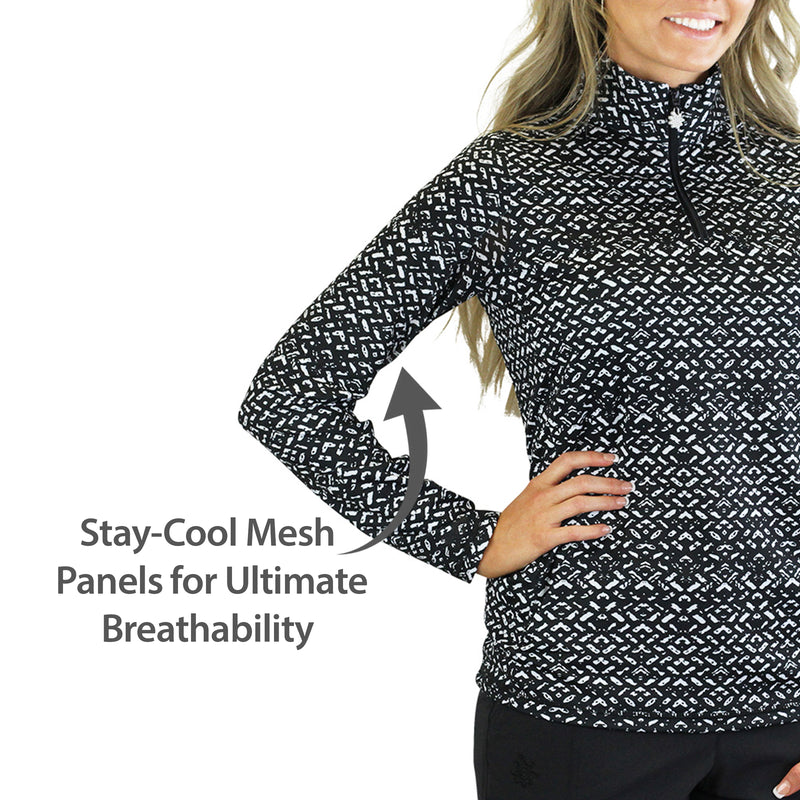 Women's Quarter Zip Vented Sun Shirt in Optical Illusion|optical-illusion