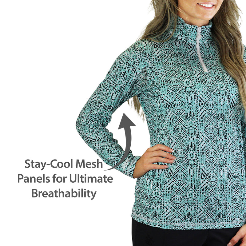 Women's Quarter Zip Vented Sun Shirt in Shasta Mosaic|shasta-mosaic