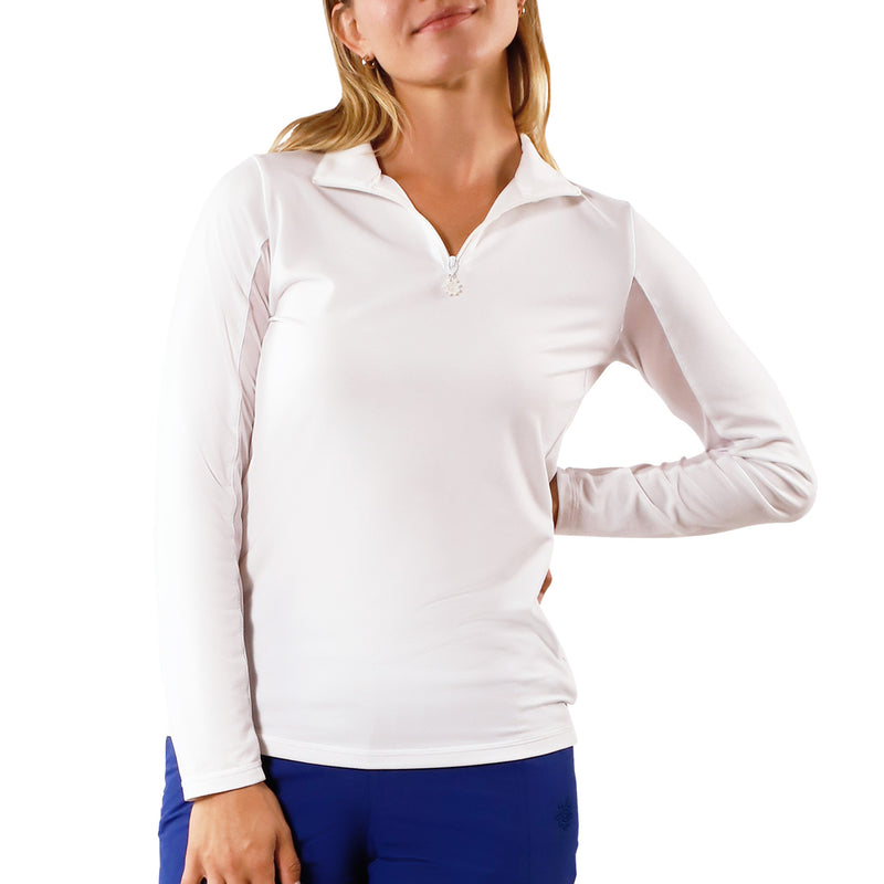 womens long sleeve quarter zip vented sun shirt in white|white