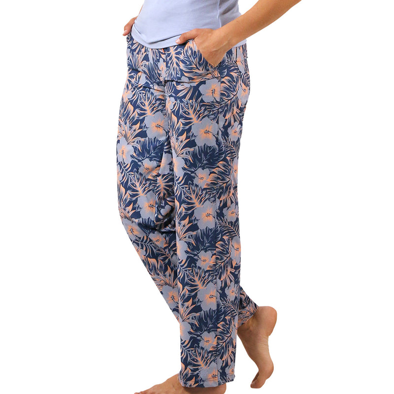 Women's Travel Pants in Washed Navy Paradise Front View|washed-navy-paradise