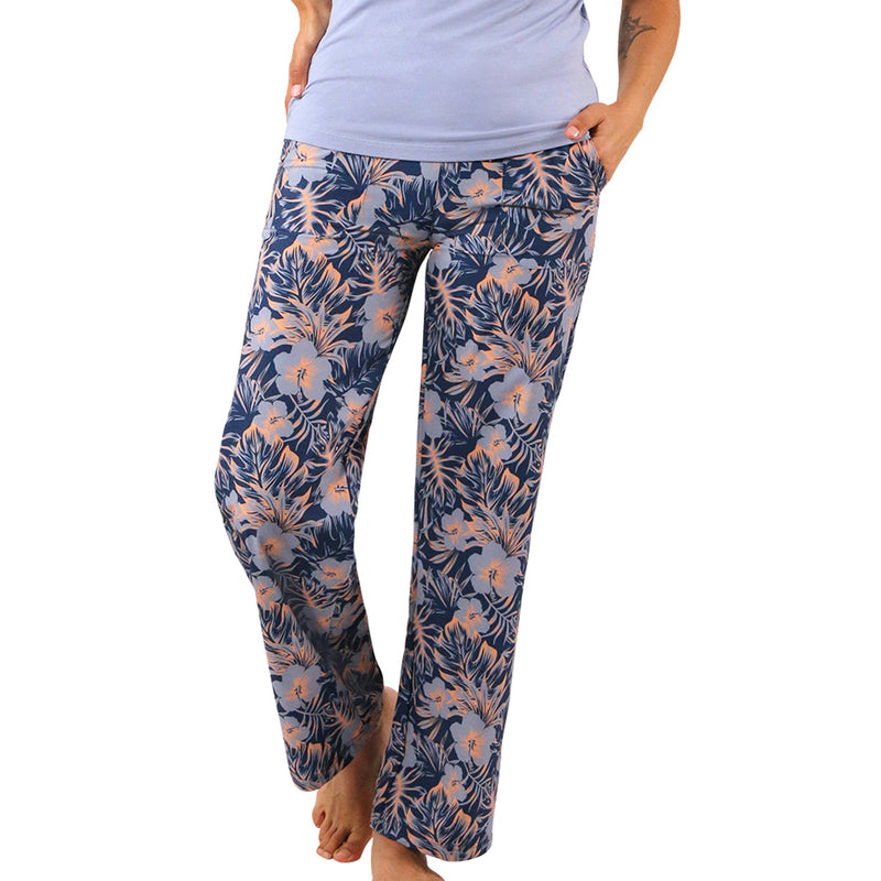 Women's Travel Pants in Washed Navy Paradise Front View|washed-navy-paradise