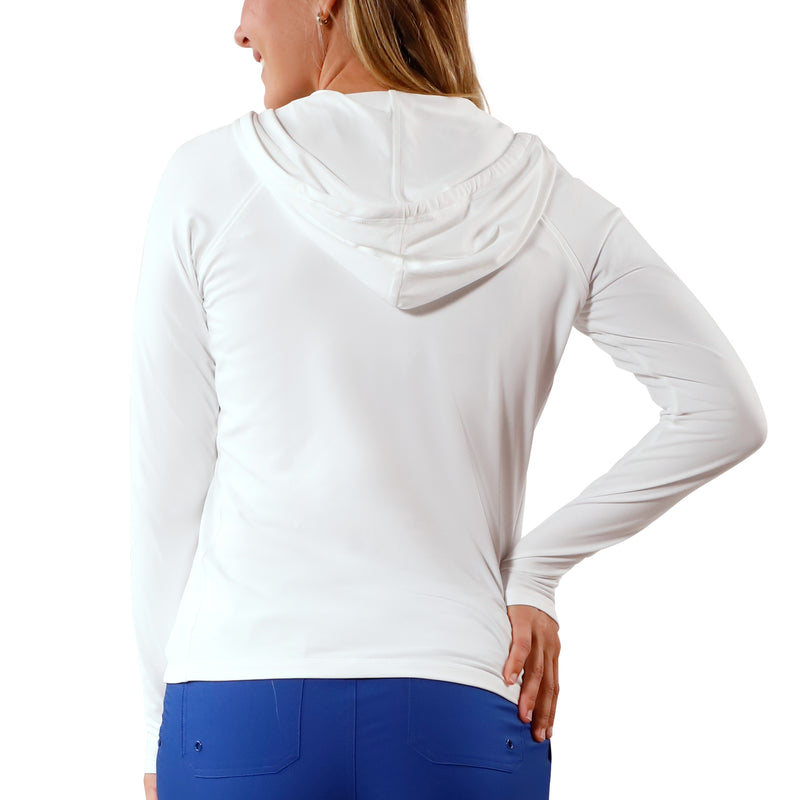 UV Skinz's women's back hooded water jacket in white|white