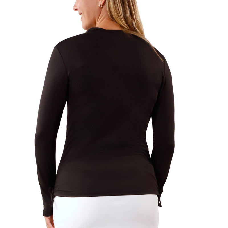 Women's back Long Sleeve Half Zip Ruched Sun Shirt|black