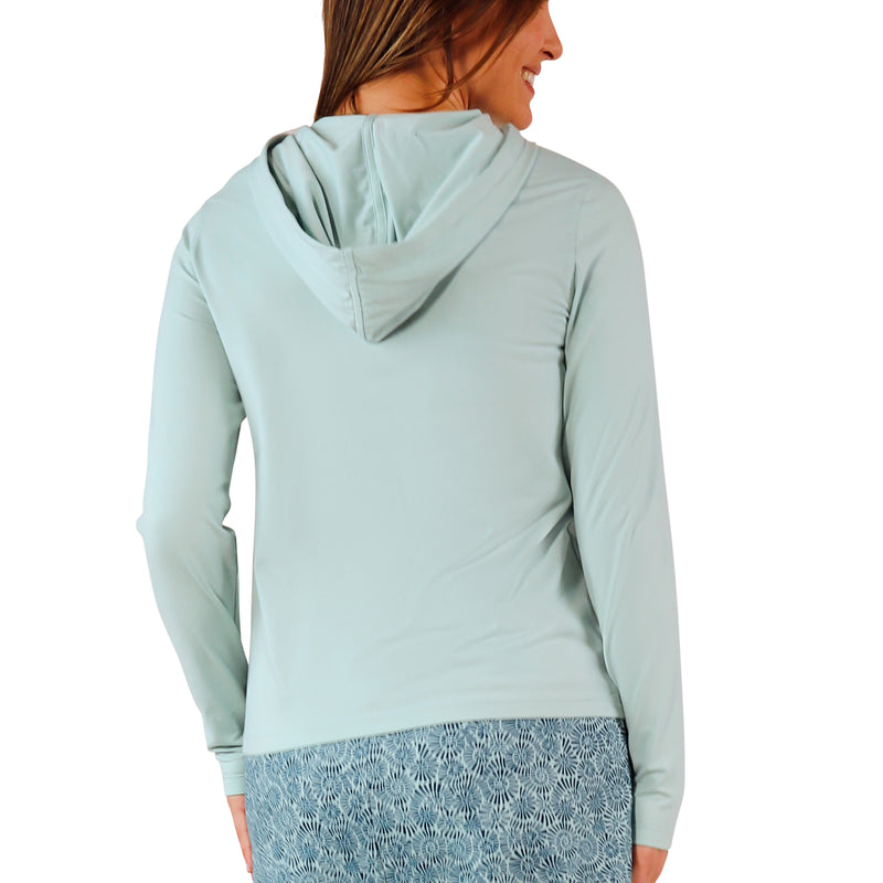 back view of women's hooded everyday jacket in dewdrop|dewdrop