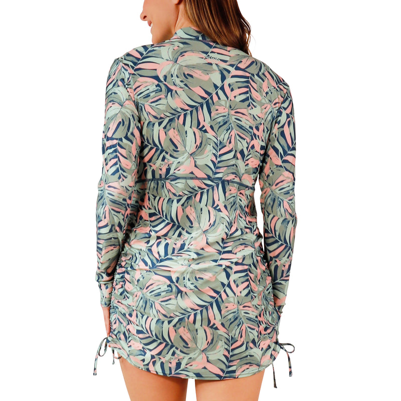 back view of woman in convertible swim shirtdress in moonlit canopy|moonlit-canopy