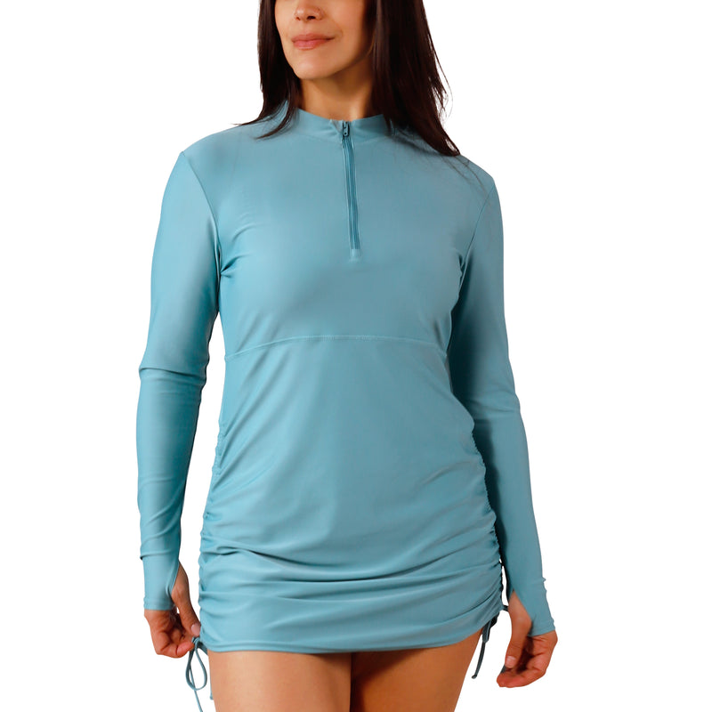 women's convertible swim shirtdress in river|river