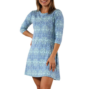 Women's 3/4 Sleeve Swing Dress in Baltic Kaleidoscope|baltic-kaleidoscope