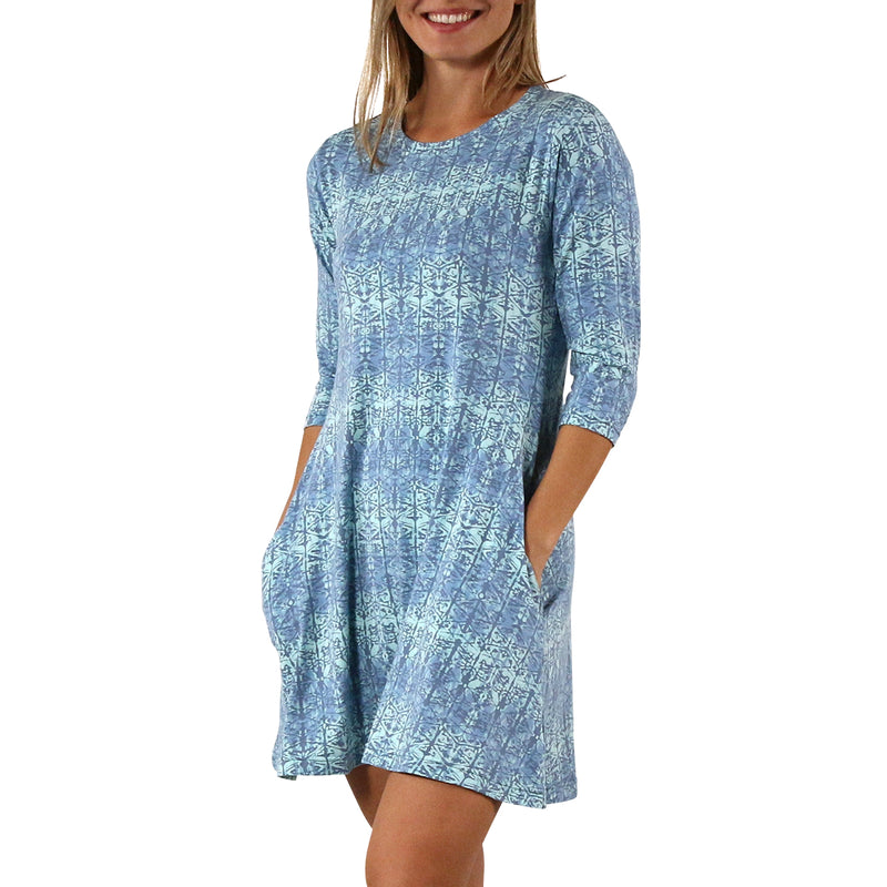 Women's 3/4 Sleeve Swing Dress in Baltic Kaleidoscope|baltic-kaleidoscope