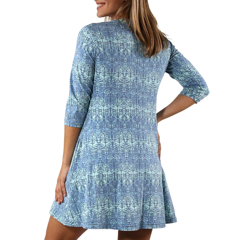 Women's 3/4 Sleeve Swing Dress in Baltic Kaleidoscope|baltic-kaleidoscope