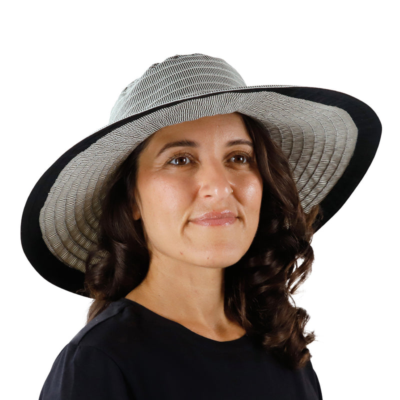 woman in black pacifica hat|black