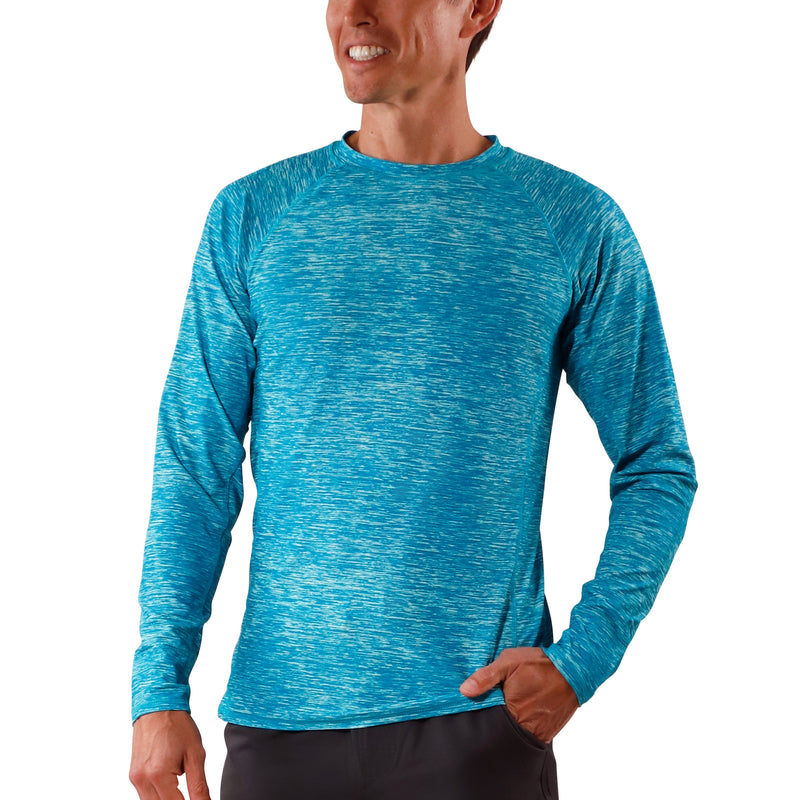 UV Skinz's men's long sleeve crew swim shirt in caribbean jaspe|caribbean-jaspe