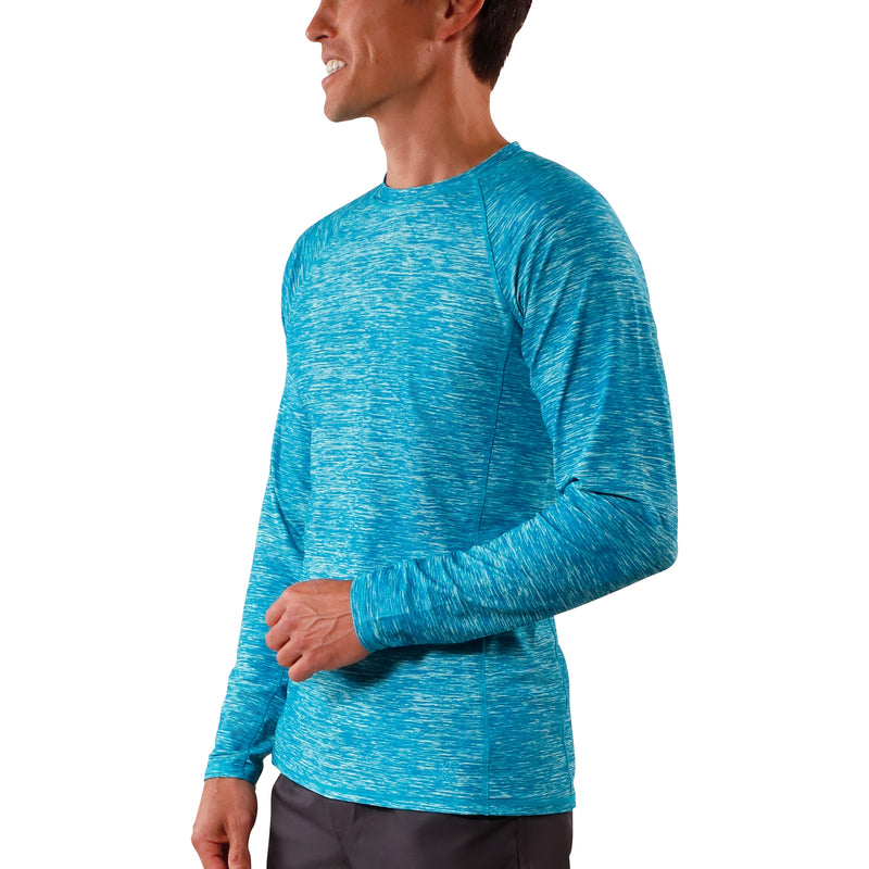 UV Skinz's men's long sleeve crew swim shirt in caribbean jaspe|caribbean-jaspe