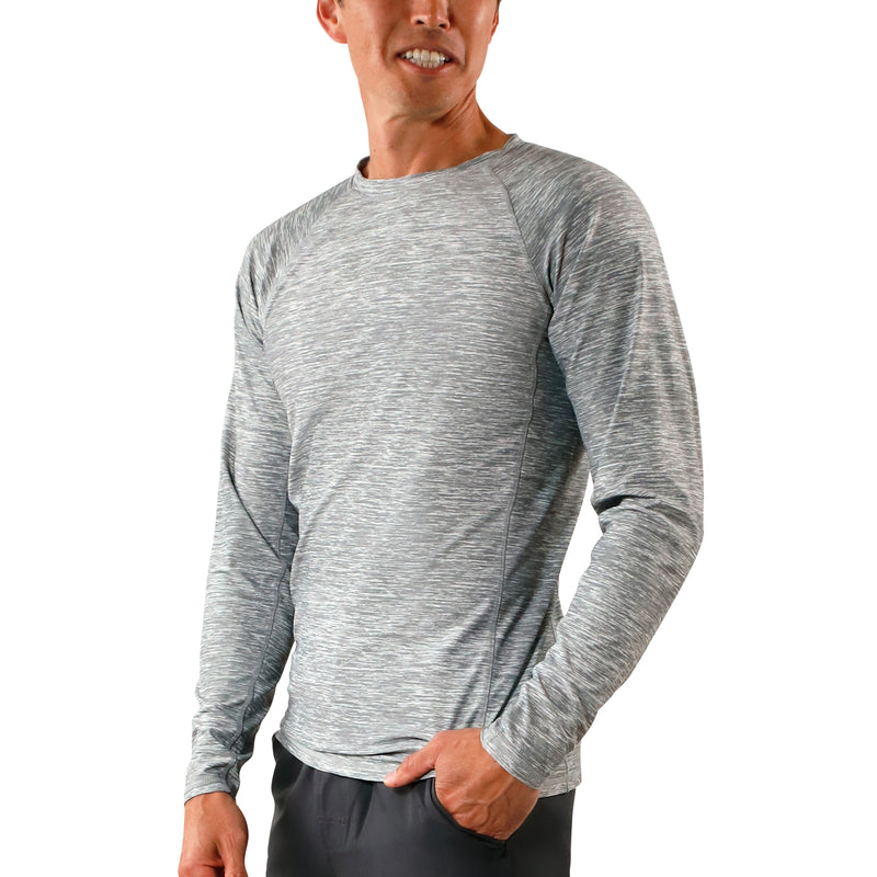 Men's long sleeve crew swim shirt in cool grey jaspe|cool-grey-jaspe