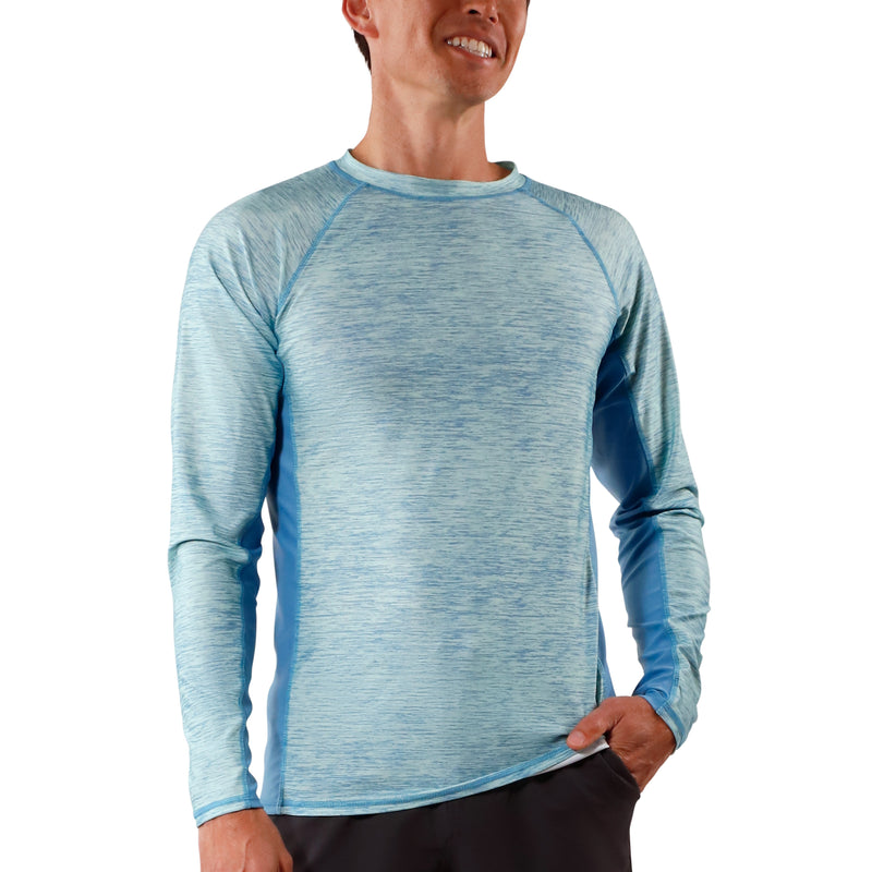 men's long sleeve crew swim shirt in lagoon jaspe|lagoon-jaspe-lagoon