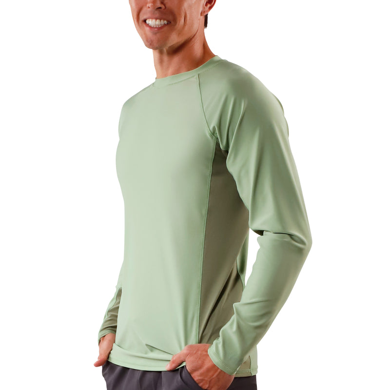 men's long sleeve crew swim shirt in sage washed olive|sage-washed-olive