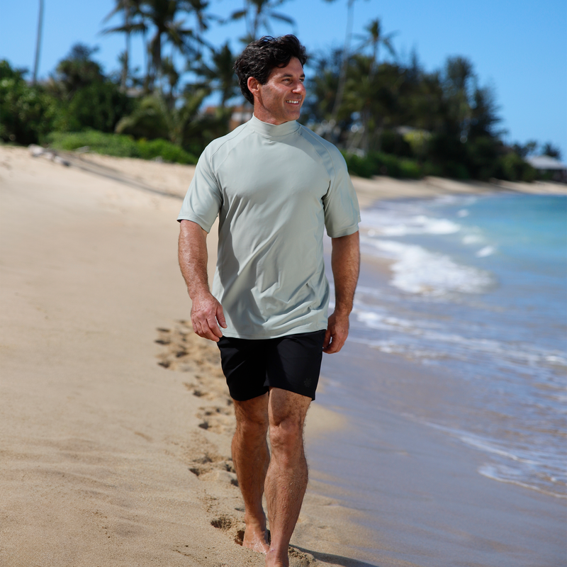 lifestyle mens SS active sun & swim shirt|agave