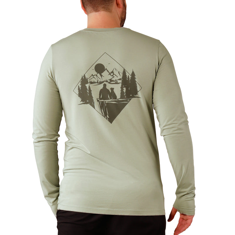 back of mens LS everyday tee|agave