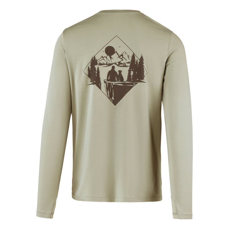 back view of men's long sleeve everyday tee|agave