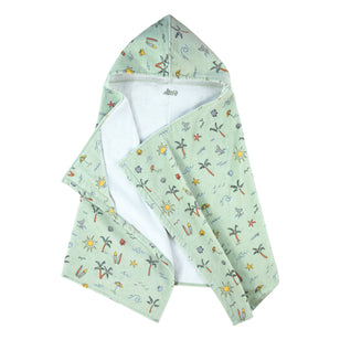 kids hooded beach towel in frosty green tropical trip|frosty-green-tropical-trip