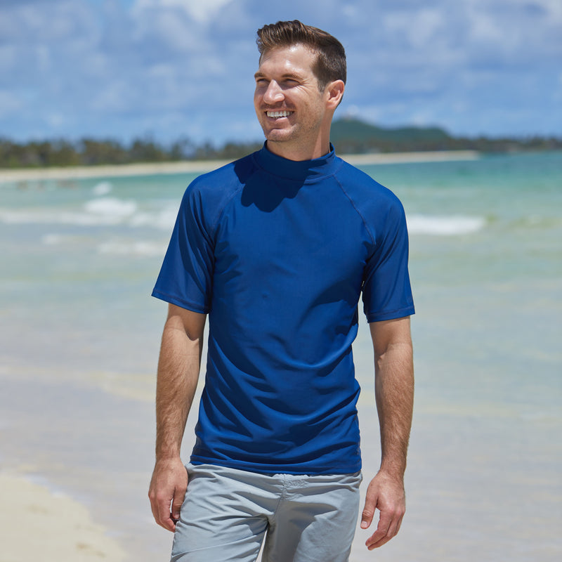 Men's Rashguard Swim Shirts, UPF 50+ Loose-Fit Short Sleeve Shirt, UV Cool  Dry fit Athletic Water Shirts D
