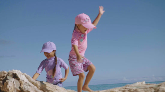 UV Skinz Girls Size 5 Purple Fish Print Swim Shirt Skort Hat Three Piece  Set